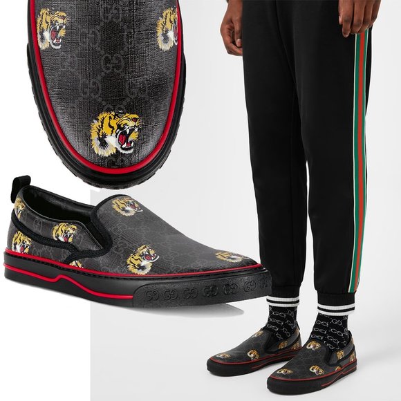 GUCCI SHOES MENS 1977 TENNIS SLIP ON SNEAKERS GG SUPREME TIGER 10G main image 9